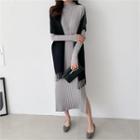Mock-neck Ribbed Long Knit Dress