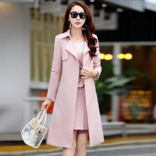 Set: Notch Lapel Coat + Sleeveless Mini Dress