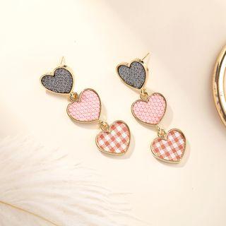 Houndstooth Heart Earring 1 Pair - As Shown In Figure - One Size
