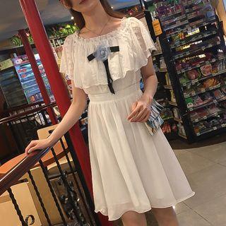 Short-sleeve Embroidered Ruffled A-line Dress