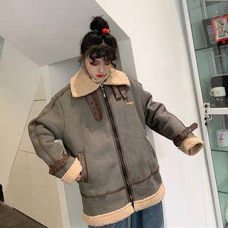 Faux Shearling Biker Jacket As Shown In Figure - One Size