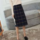 Plaid Woolen A-line Maxi Skirt