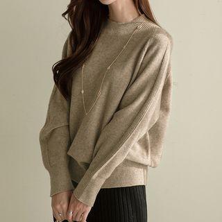 Raglan-sleeve Mock-neck Knit Top
