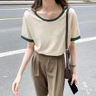 Round-neck Two Tone Knit Top