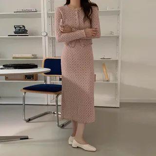 Set: Cropped Laced Cardigan + Long Skirt