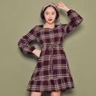 Square-neck Checked Dress With Sash