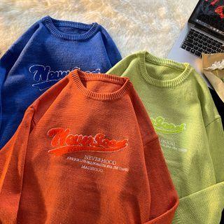 Round-neck Embroider Letter Oversize Sweater