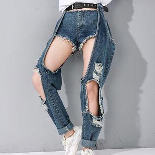 Set: Denim Hot Pants + Distressed Jeans