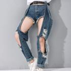 Set: Denim Hot Pants + Distressed Jeans