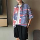 Color Panel Striped Elbow Sleeve Shirt