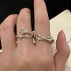 Rose Layered Alloy Open Ring Set Of 2 - Thorn Ring - Silver - One Size