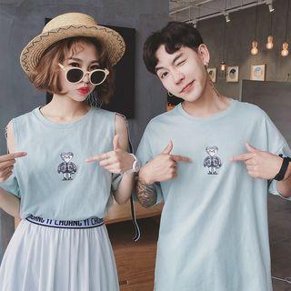 Couple Matching Short-sleeve T-shirt / Shorts / Set: Short-sleeve T-shirt Dress + Midi Skirt