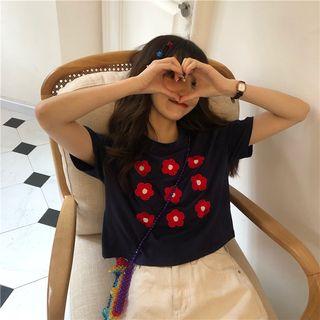 Short Sleeve Flower Print Cropped Top