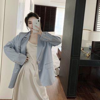 Plain Blazer / Spaghetti-strap Midi A-line Dress