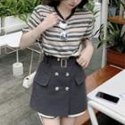 Elbow-sleeve Striped T-shirt / Mini A-line Skirt