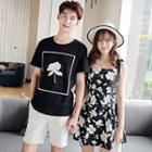 Couple Matching Short-sleeve T-shirt / Shorts / Strappy A-line Dress