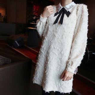 Rhinestone Embellished Collar Fringed Mini Dress With Brooch