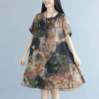Ethnic Short-sleeve Round-neck Print Dress