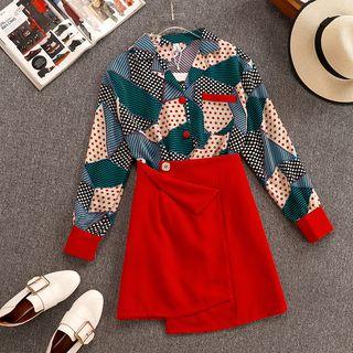 Set: Long-sleeve Printed Shirt + Mini A-line Skirt