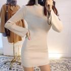 Turtle-neck Bell-sleeve Knit Bodycon Dress