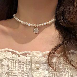 Genuine Pearl Necklace Gold - One Size