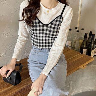 Long-sleeve Top / Plaid Camisole Top