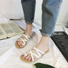Faux-leather Cross Strap Flat Slide Sandals