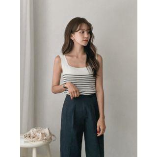 Sleeveless Square-neck Stripe Top