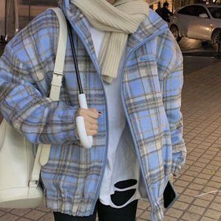 Plaid Zip Jacket Plaid - Blue & Gray - One Size