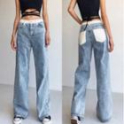 Low Rise Color-block Washed Loose-fit Jeans