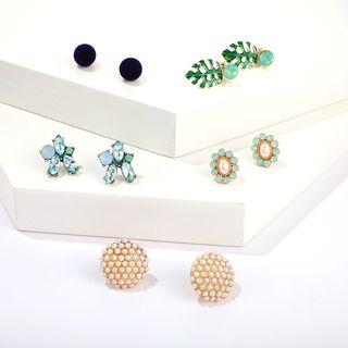 5-pair Set: Rhinestone Faux Pearl Earring (assorted Designs) 8134 - One Size