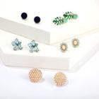 5-pair Set: Rhinestone Faux Pearl Earring (assorted Designs) 8134 - One Size