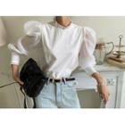 Puff Sleeve Crochet Lace Trim Crop Blouse White - One Size