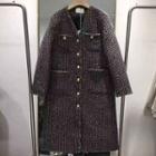 Tweed Button-up Long Coat Cotton - Dark Gray - One Size