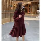 Bow Corduroy Long-sleeve A-line Dress