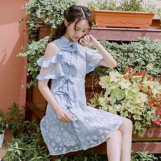 Jacquard Cold Shoulder A-line Dress