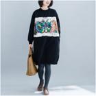 Printed Pullover Dress Black - One Size