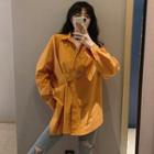 Long-sleeve Plain Asymmetric Shirt