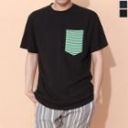 Short-sleeve Stripe Pocket-front T-shirt
