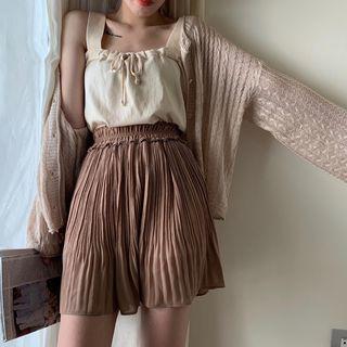 Drawstring Camisole / Pleated Skirt / Cardigan