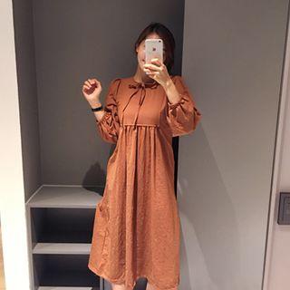 Ribbon-neck A-line Long Dress