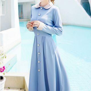 Peter Pan Collar Buttoned Midi Dress