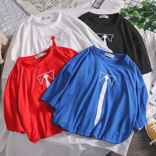 Elbow-sleeve Tie Print T-shirt