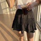 Floral Print Ruffle Hem Mini A-line Skirt Black - One Size