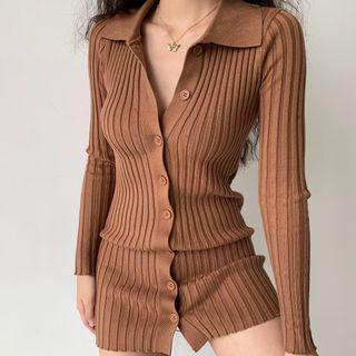 Lapel Single-breasted Pinstripe Knit Dress