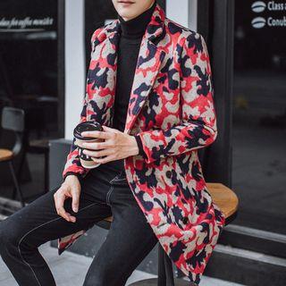 Double-breasted Camouflage Woolen Coat