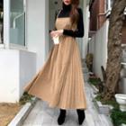 Belted-strap Maxi Pleated Dress