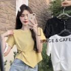 Round-neck Asymmetrical Hem Short-sleeve Top