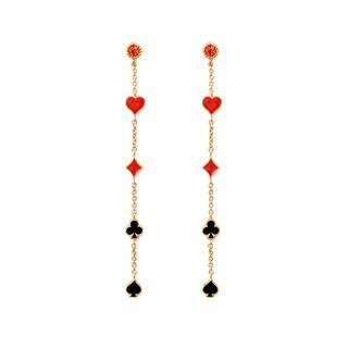 Fashion And Simple Plated Gold Enamel Playing Card Color Tassel Earrings With Cubic Zirconia Golden - One Size