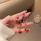 Butterfly Faux Crystal Fringed Earring 1 Pair - Butterfly - Red - One Size